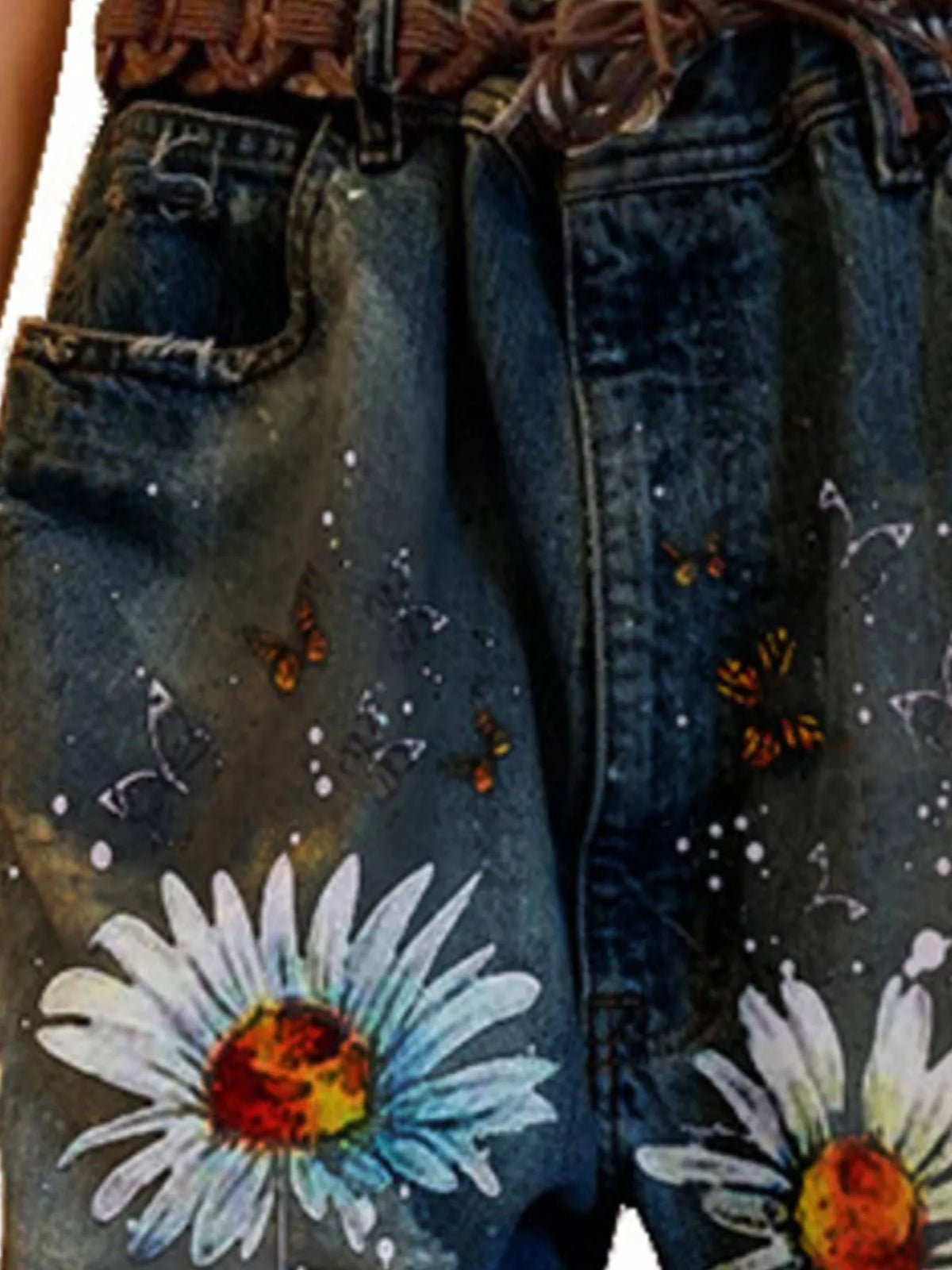 Full Size Floral Distressed Cropped Jeans Plus Size - Lilixa.store