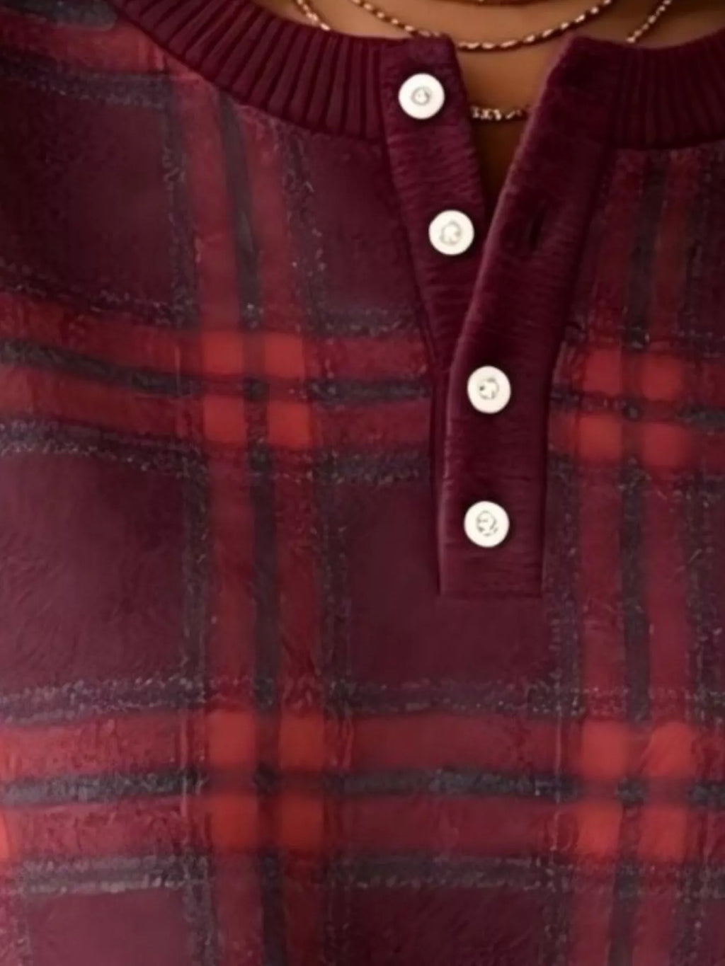 Full Size Plaid Button Detail Long Sleeve Sweatshirt Plus Size - Lilixa.store