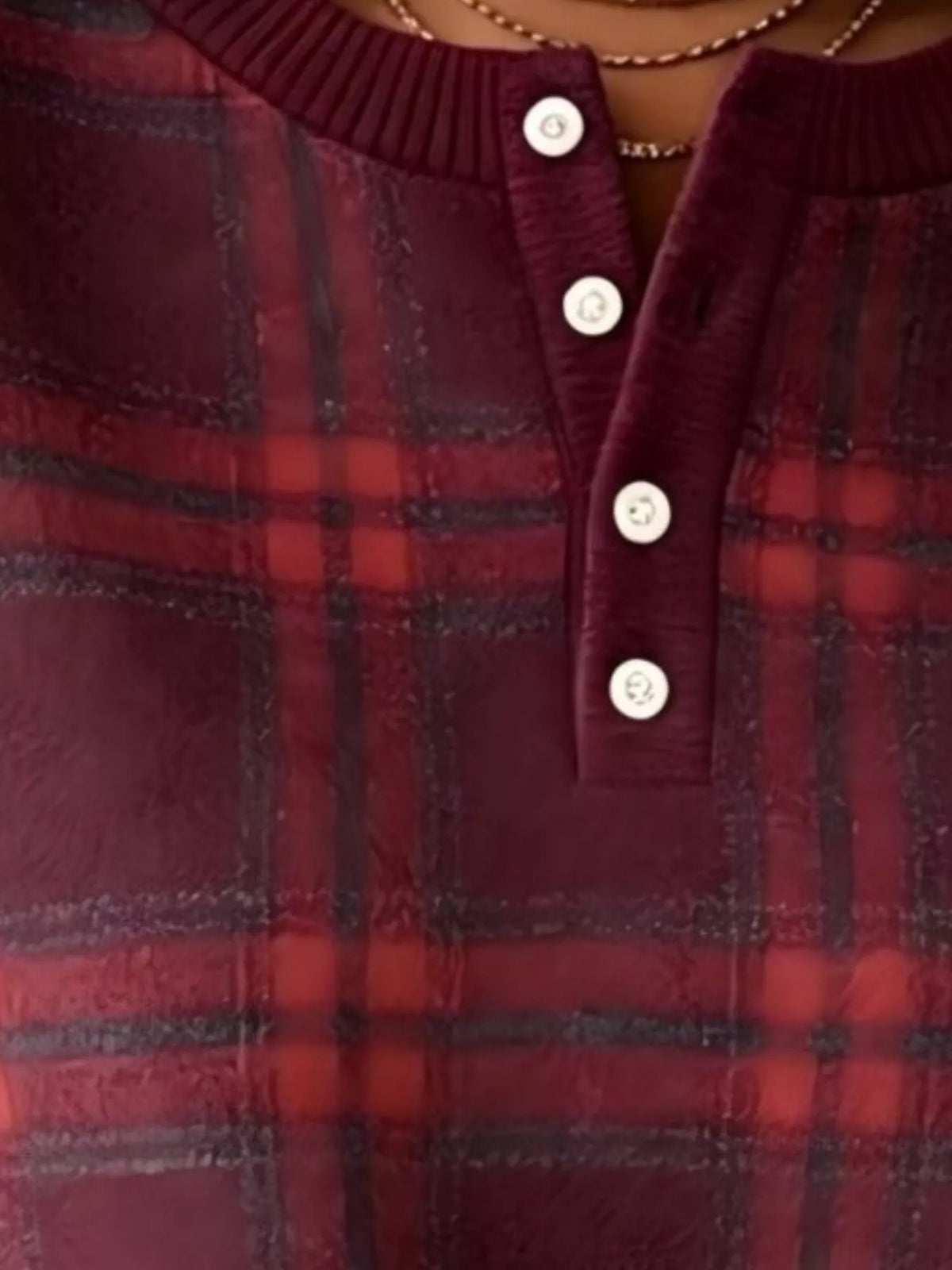 Full Size Plaid Button Detail Long Sleeve Sweatshirt Plus Size - Lilixa.store