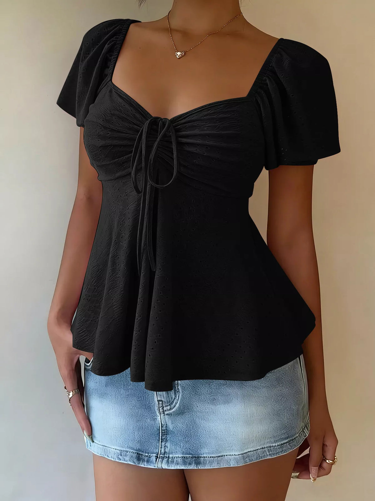 Sweetheart Neck Flutter Sleeve Top - Lilixa.store