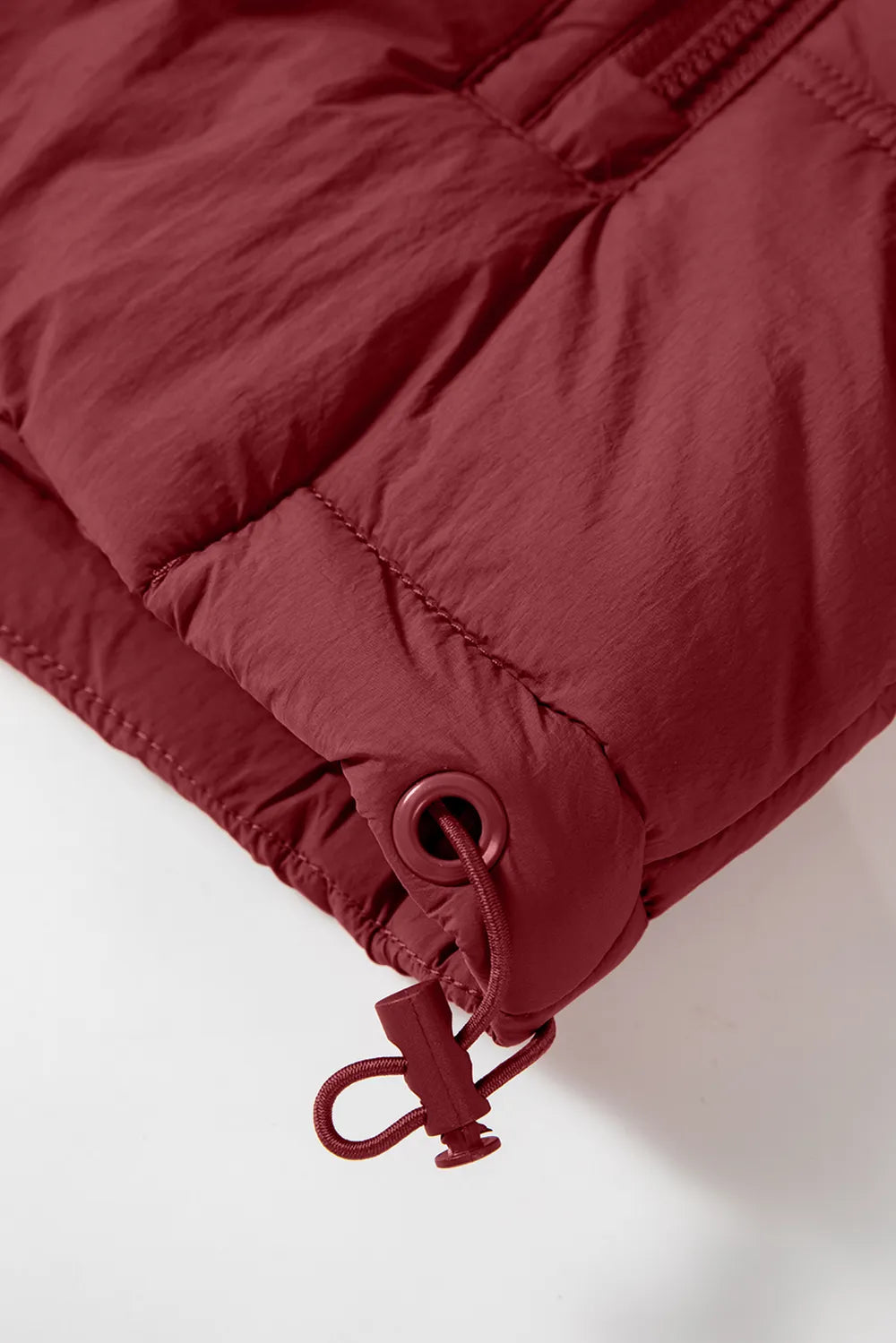 Drawstring Zip Up Hooded Vest Coat in Burgundy, view 12