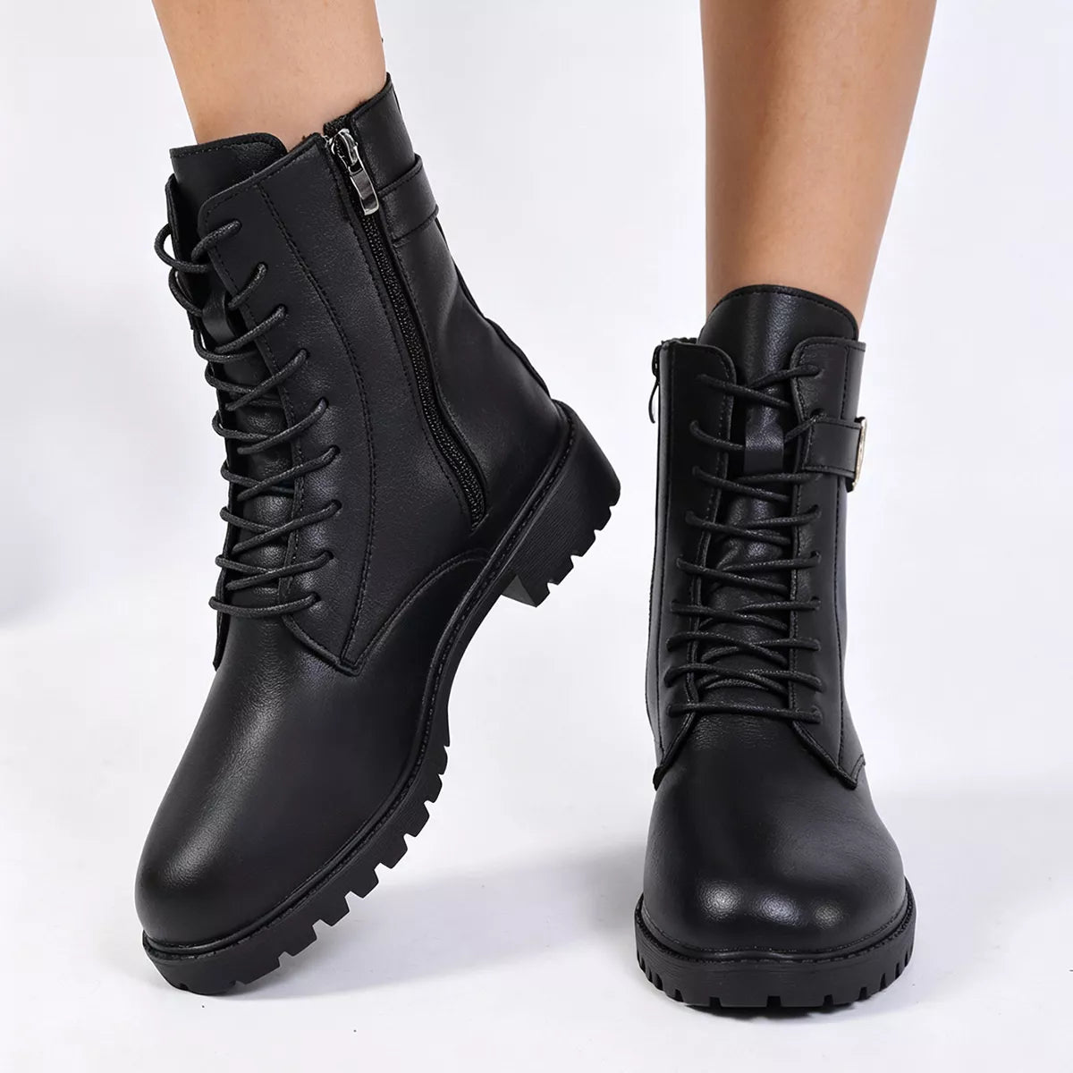 Round Toe Lace Up Boots - Lilixa.store