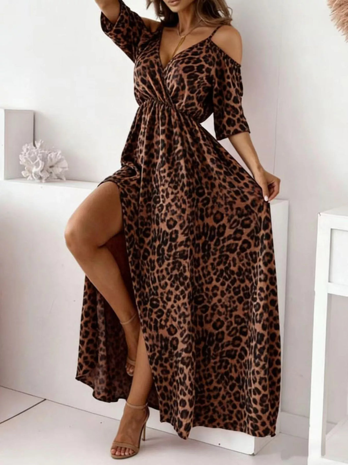 Slit Cold Shoulder Maxi Dress - Lilixa.store
