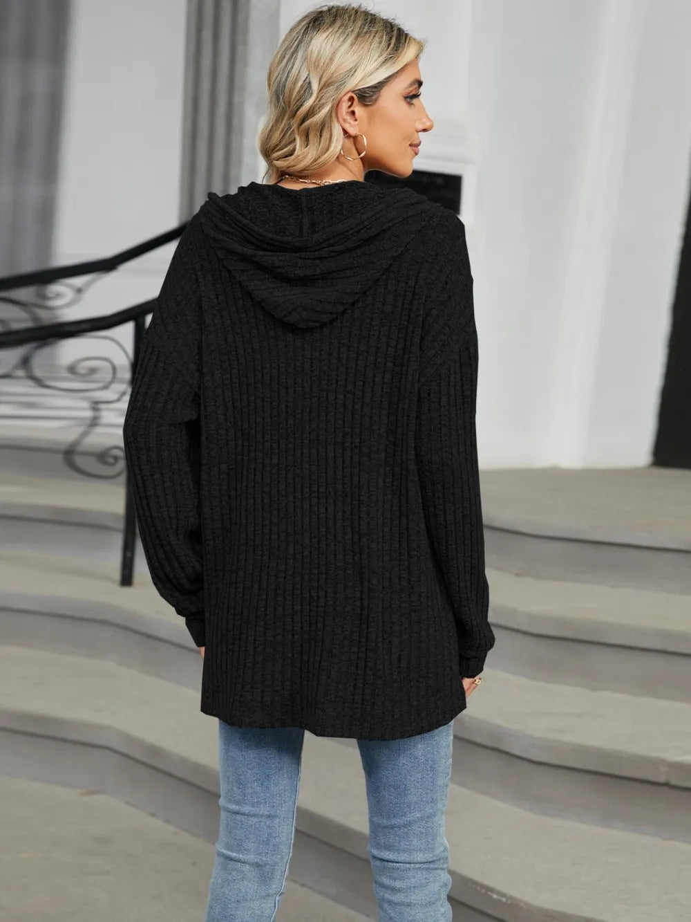 Half Button Long Sleeve Hooded Top - Lilixa.store