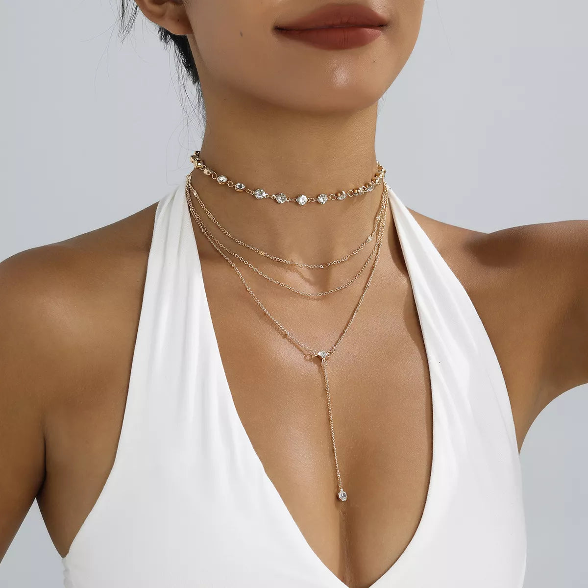 Multi-Layered Rhinestone Choker Necklace - Lilixa.store