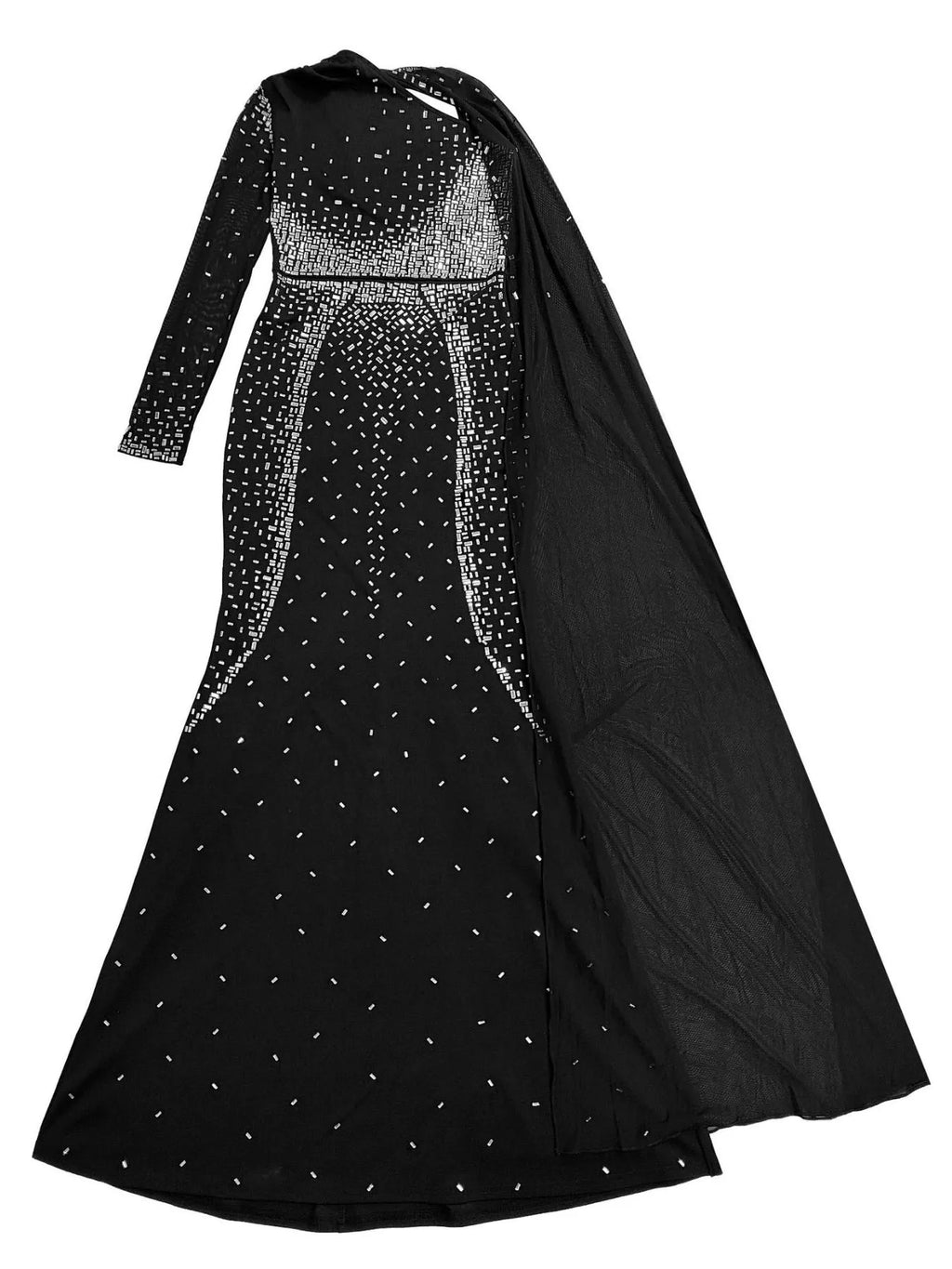 Rhinestone Embellished Cape Maxi Dress - Lilixa.store