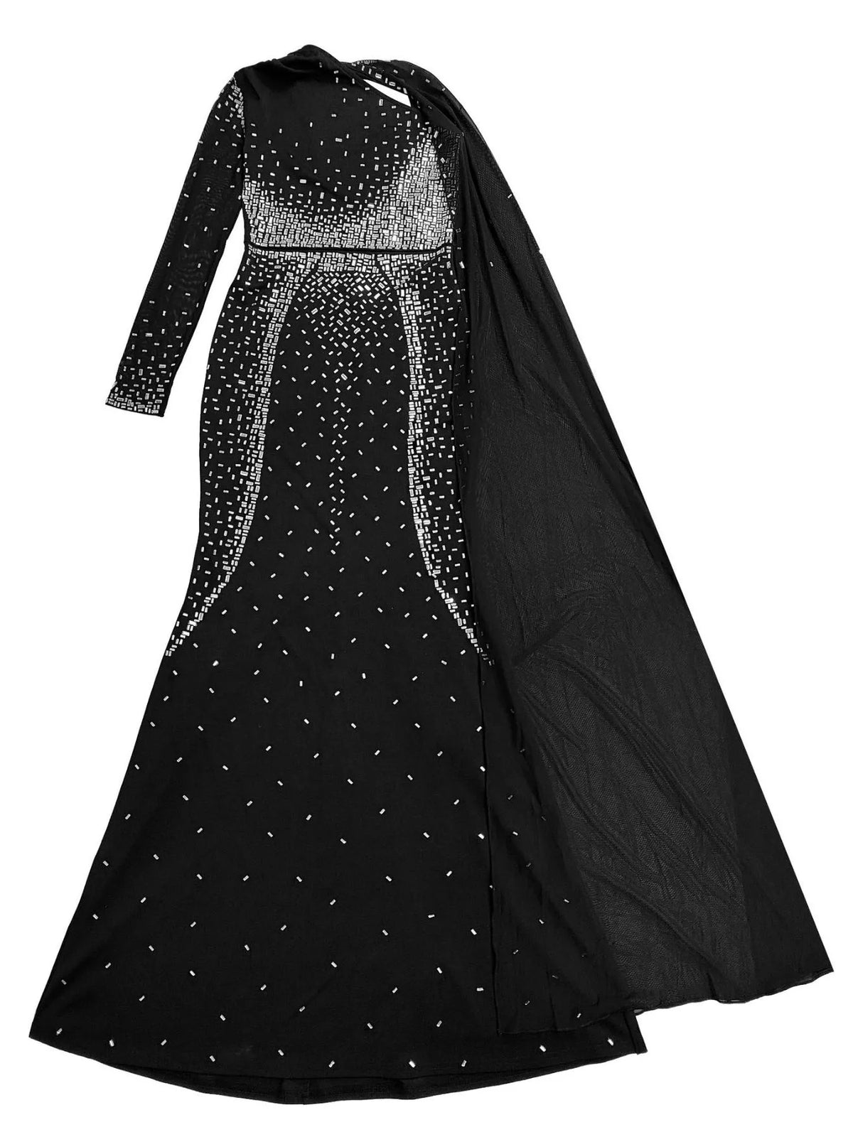 Rhinestone Embellished Cape Maxi Dress - Lilixa.store