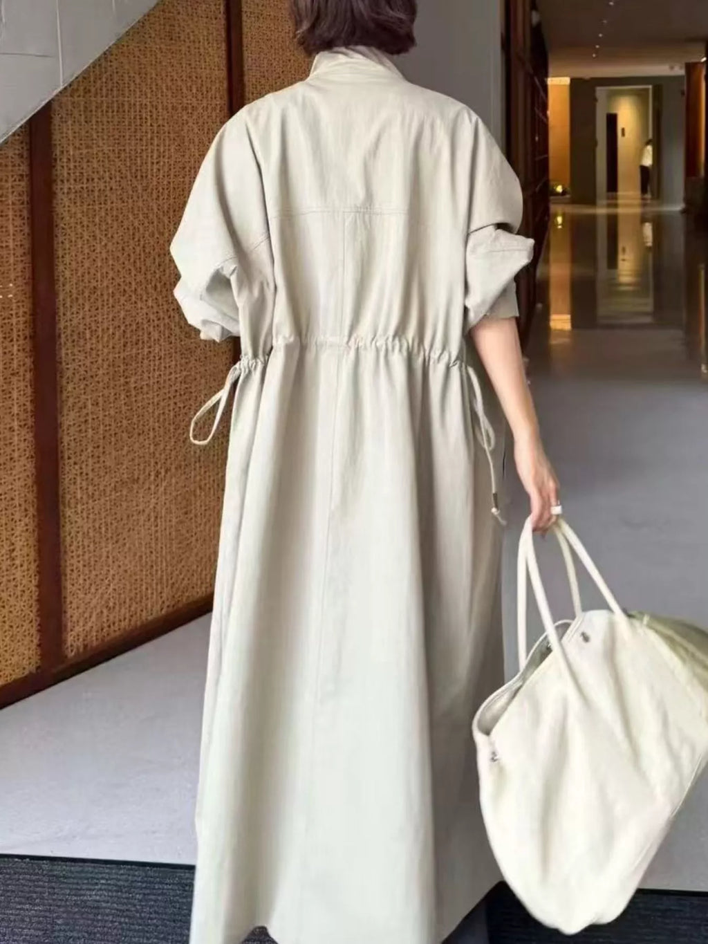 Drawstring Open Front Longline Trench Coat, view 3