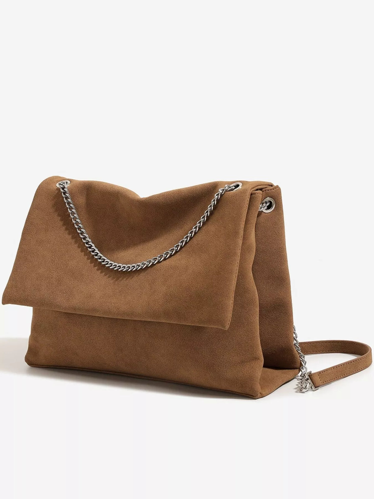 Suede Shoulder Bag with Metallic Chain Strap, view 3