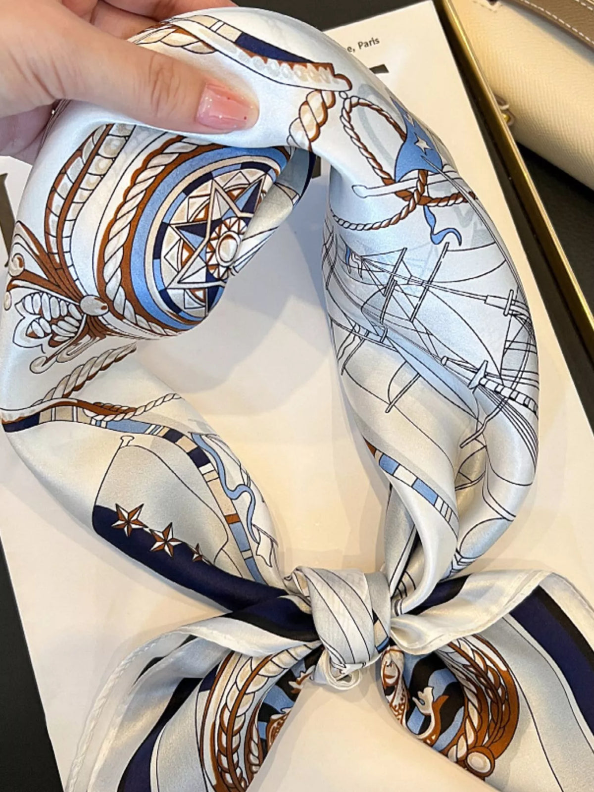 Nautical Print Silk Square Scarf - Lilixa.store