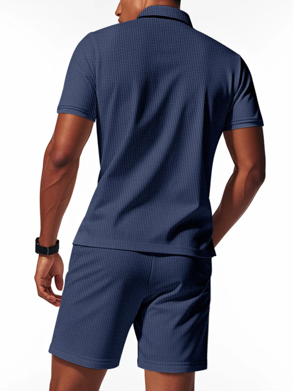 Men's Plus Size Quarter Zip Short Sleeve Top and Shorts Set, view 2