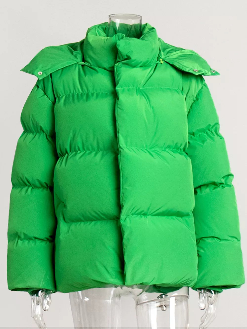 Pocketed Zip Up Hooded Puffer Jacket, view 18