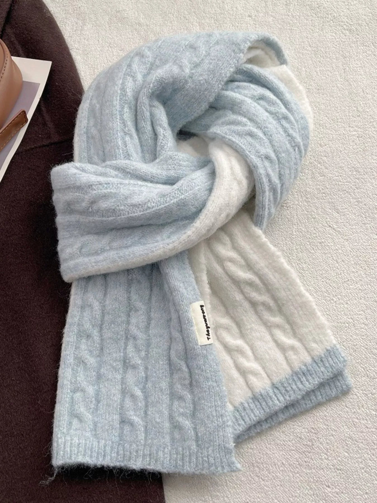 Two Tone Cable knit Warm Scarf - Lilixa.store