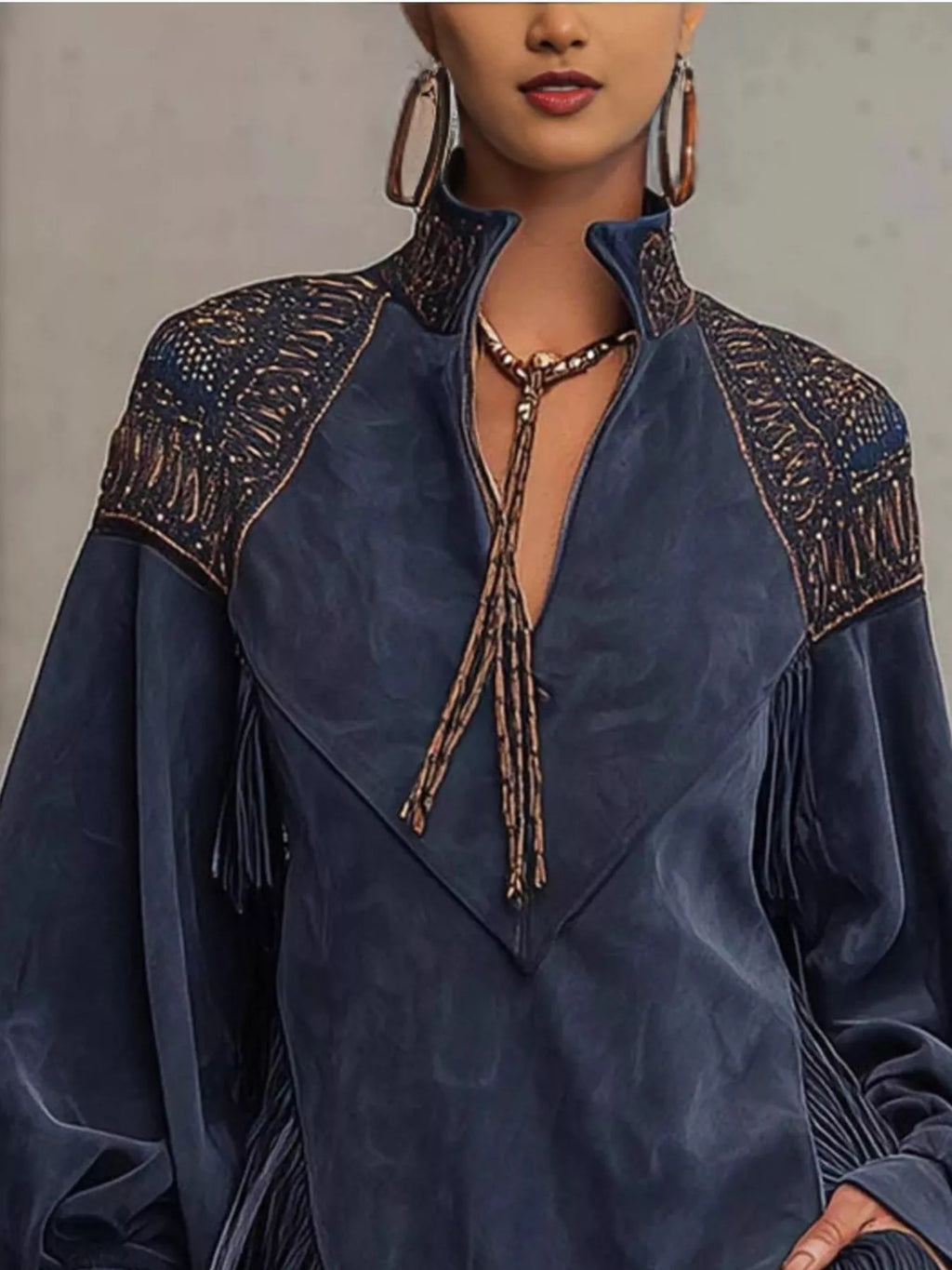 Fringed Lantern Sleeve Mini Dress - Lilixa.store