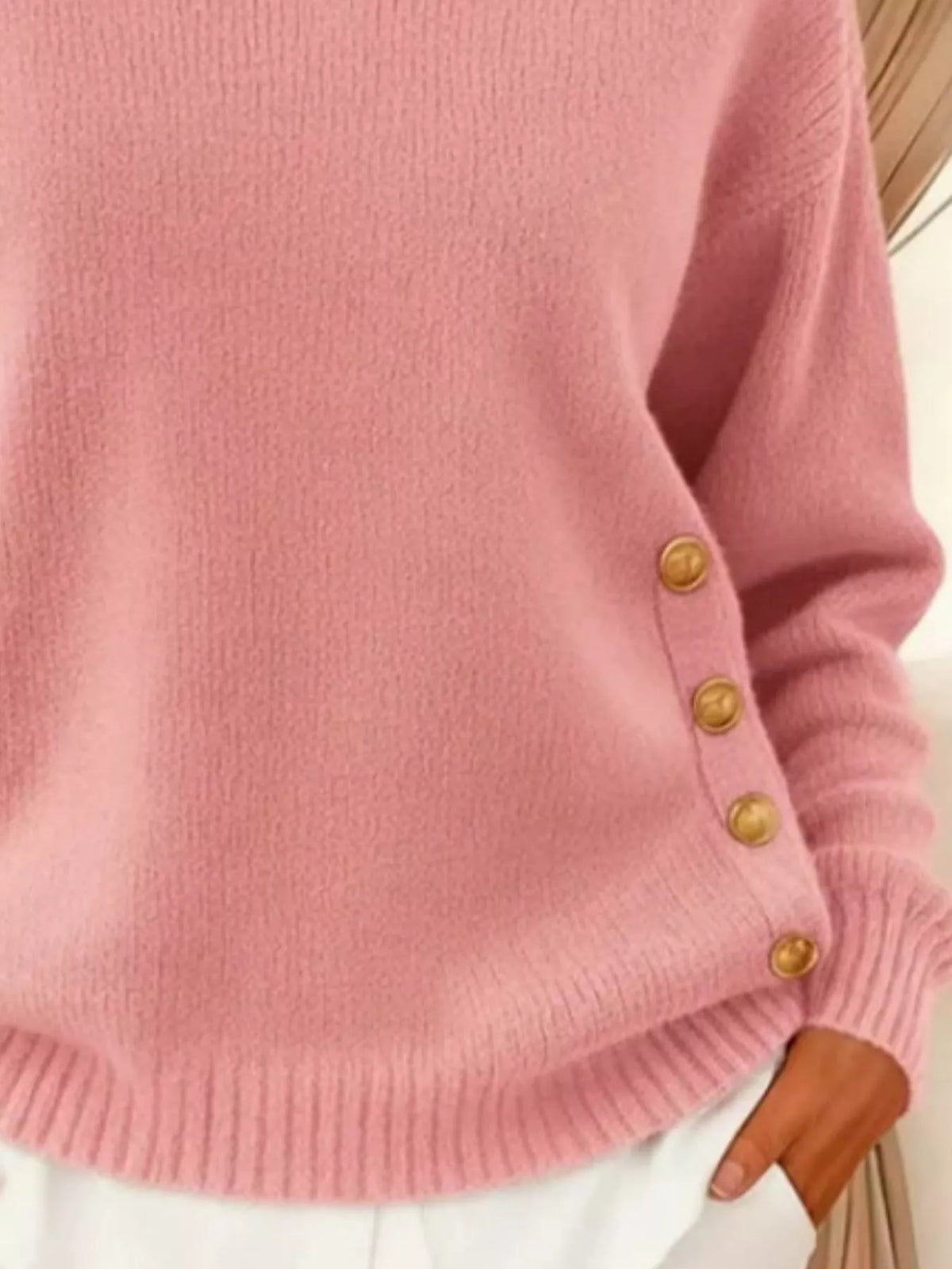 Full Size Decorative Button Dropped Shoulder Sweater Plus Size