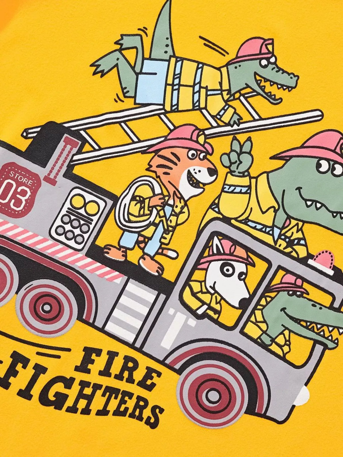 Children's Firefighter Animal Graphic Round Neck T-Shirt - Lilixa.store