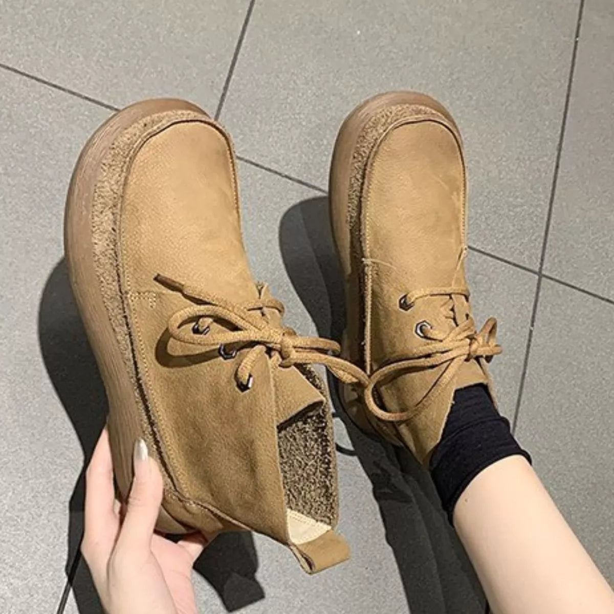 Round Toe Lace-Up Ankle Boots, view 3