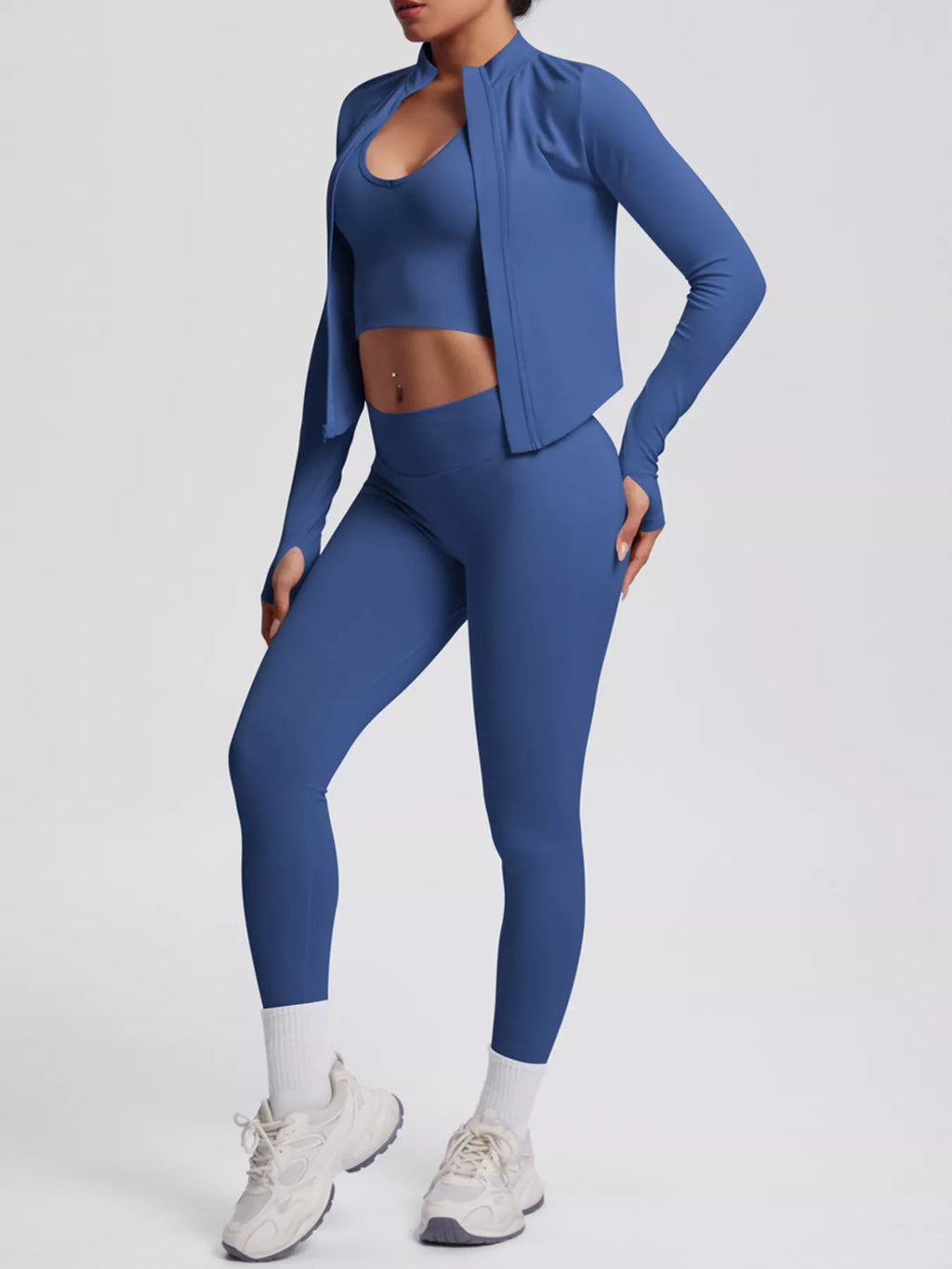 Tank & Zip-Up Jacket and Leggings Three-Piece Active Set - Lilixa.store