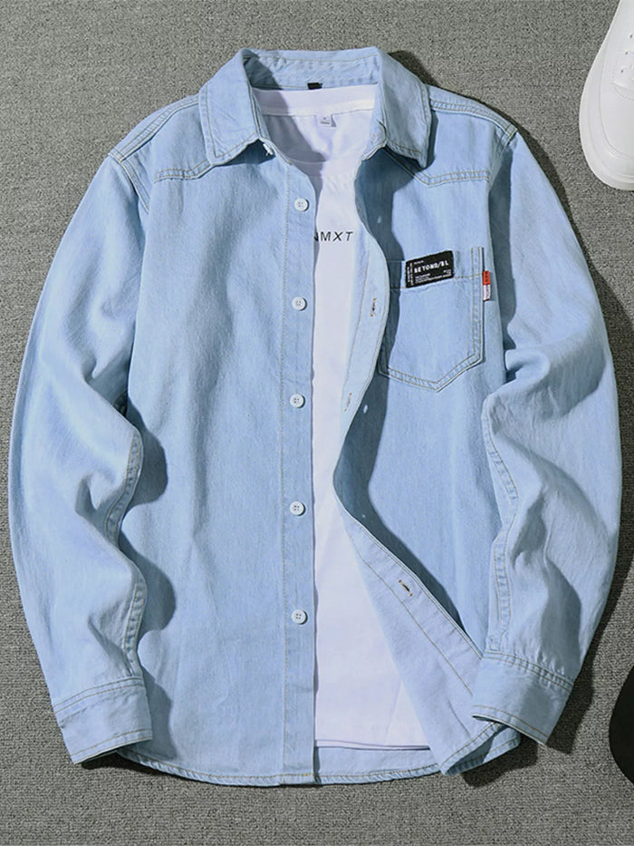 Men's Plus Size Chest Pocket Button Up Denim Shirt - Lilixa.store