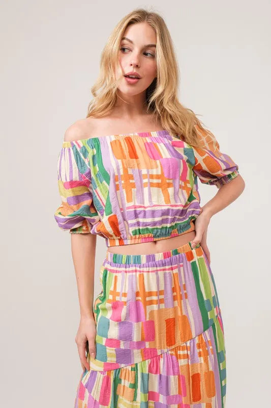 And The Why Asymmetric Geo Printed Tiered Maxi Skirt - Lilixa.store
