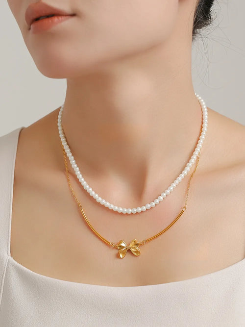 3 Piece Pearl Necklace, Bow Necklace and Stud Earrings Jewelry Set - Lilixa.store