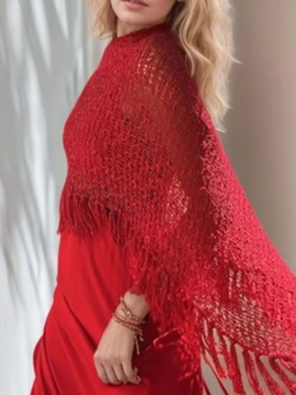 Tassel Boat Neck Knit Shawl - Lilixa.store
