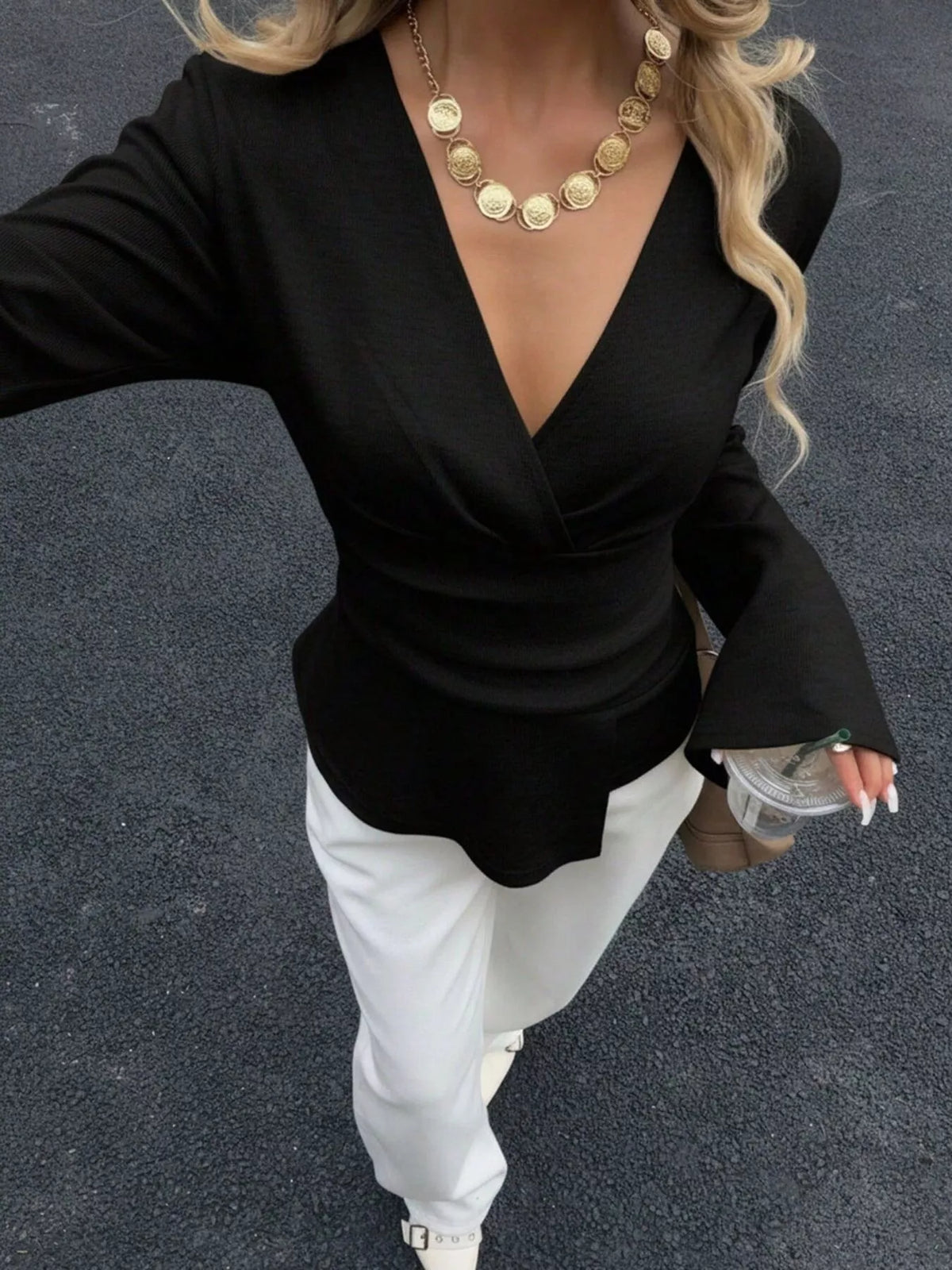 Wrap-Front Long Sleeve T-Shirt