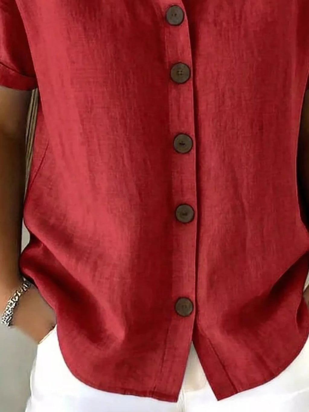 Full Size Button-Down Short Sleeve Shirt Plus Size - Lilixa.store