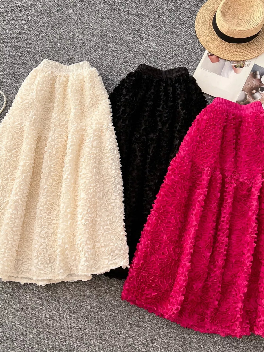 Elegant 3D Lace Trim High‑Waist A‑Line Midi Skirt - Lilixa.store