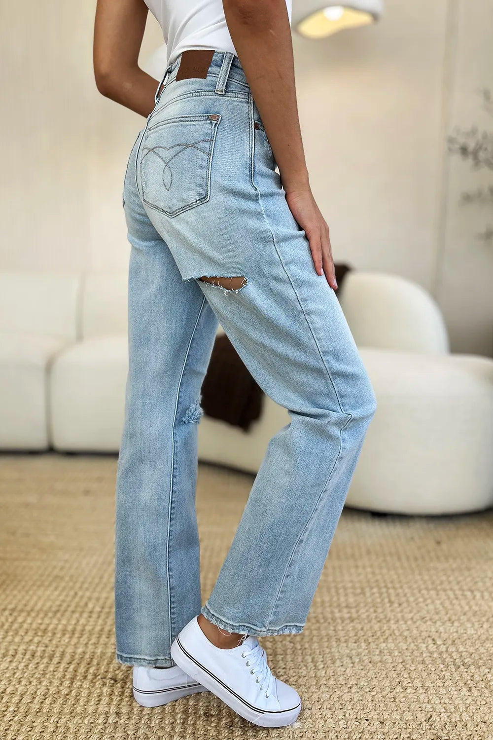 Judy Blue Full Size High Waist Distressed Straight Jeans - Lilixa.store