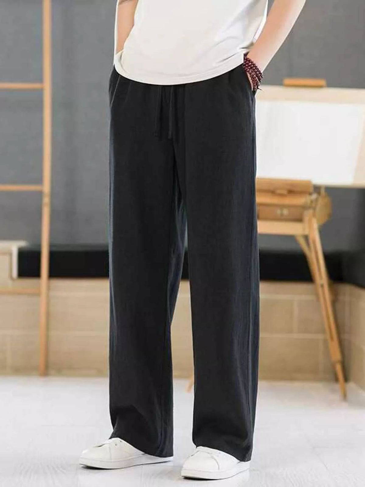 Men's Plus Size Casual Drawstring Pants in Black