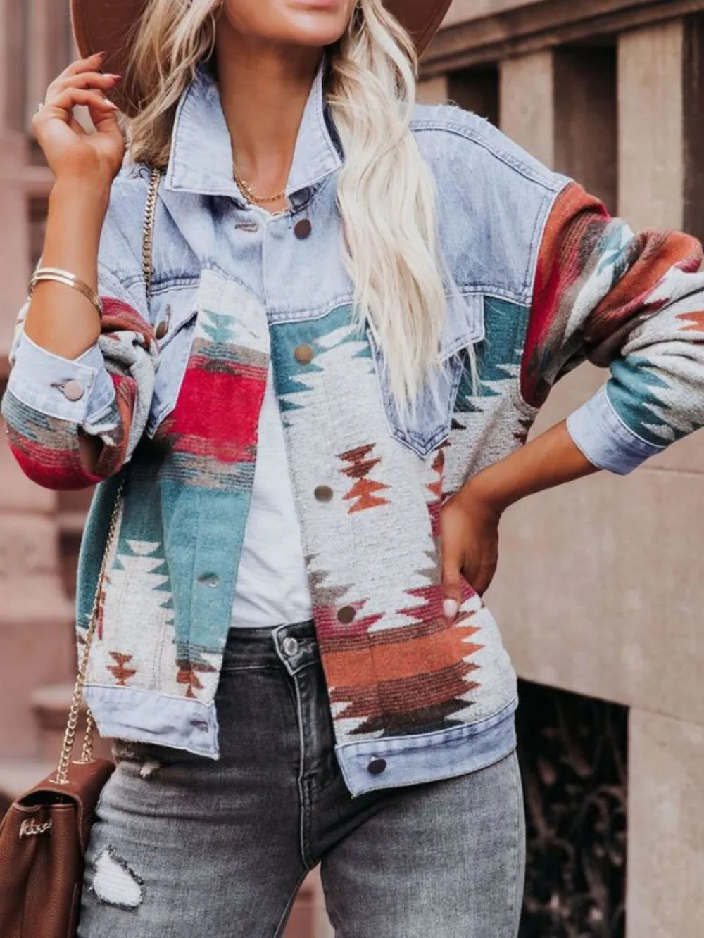 Geometric Button Up Long Sleeve Jacket - Lilixa.store