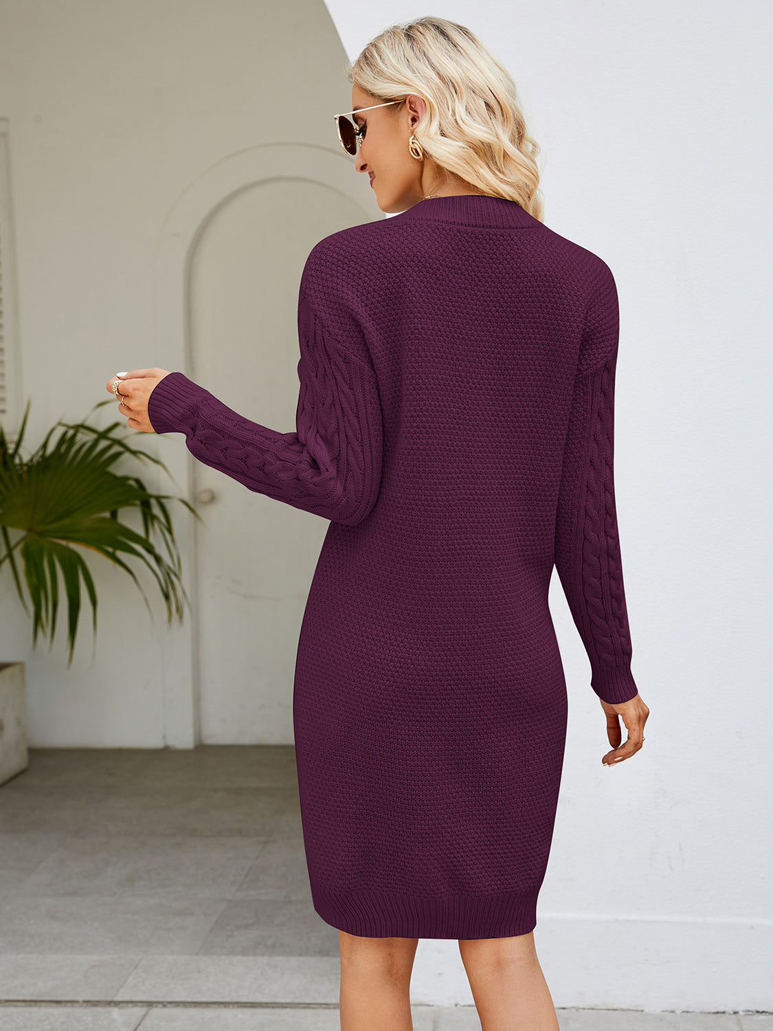 Cable-Knit V-Neck Mini Sweater Dress, view 8