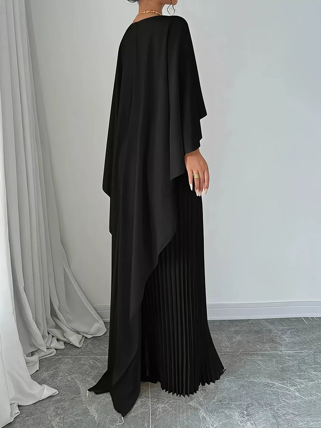 Cape Pleated Maxi Dress - Lilixa.store