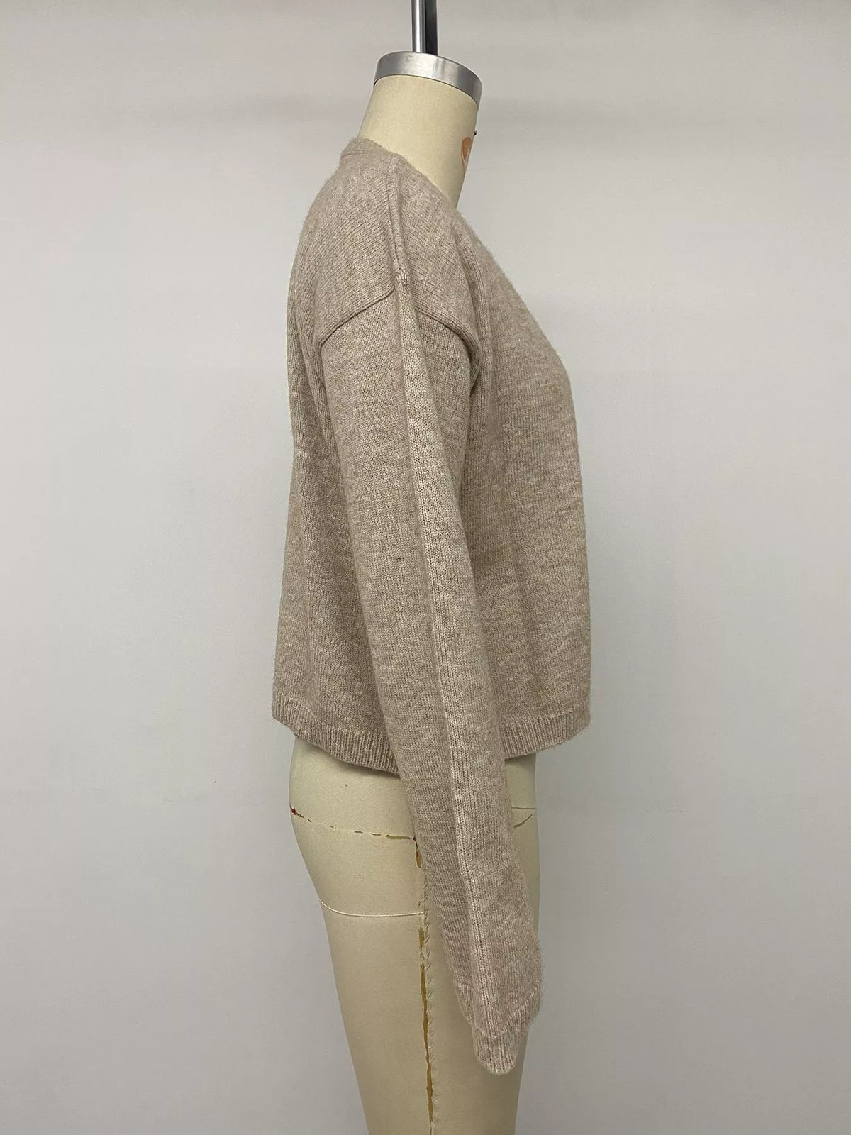 Open-Front Knit Cardigan in Khaki, view 11