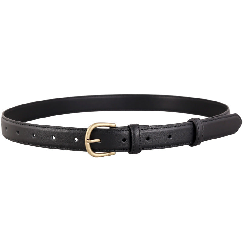 Skinny Leather Belt with Golden Buckle - Lilixa.store
