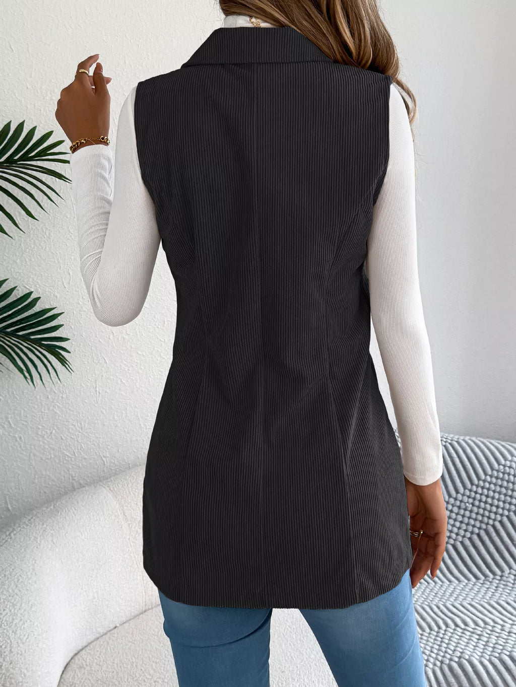 Button-Front Longline Vest Coat - Lilixa.store