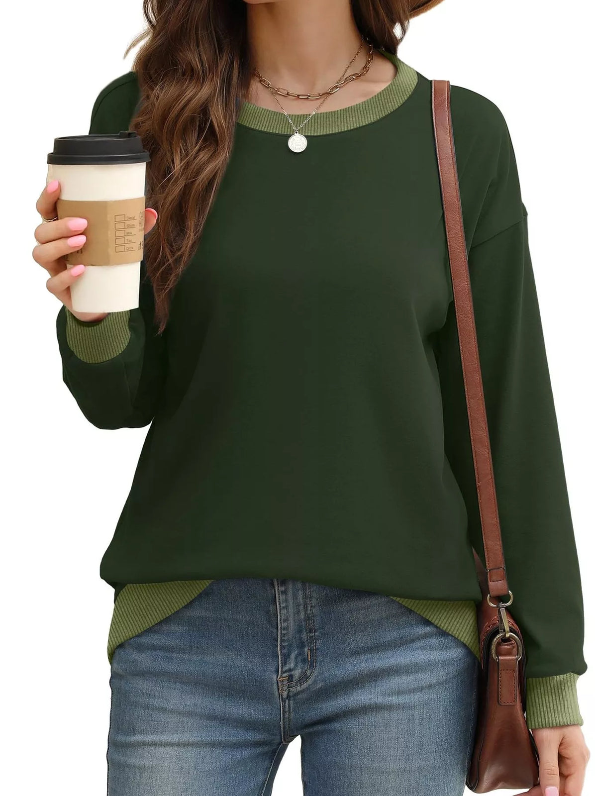 Contrast Trim Crew Neck Casual Sweatshirt - Lilixa.store
