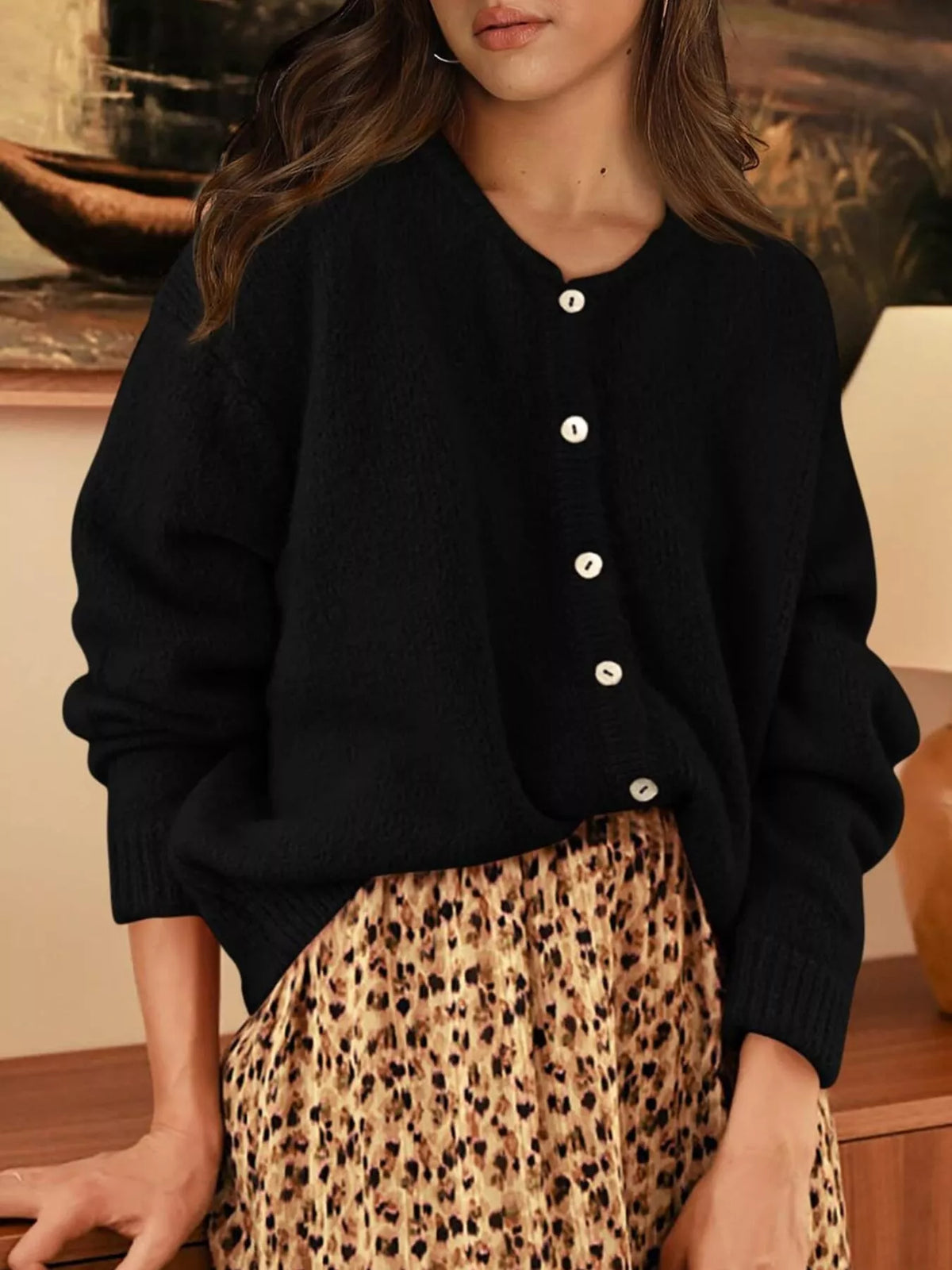 Button-Down Dropped Shoulder Cardigan - Lilixa.store