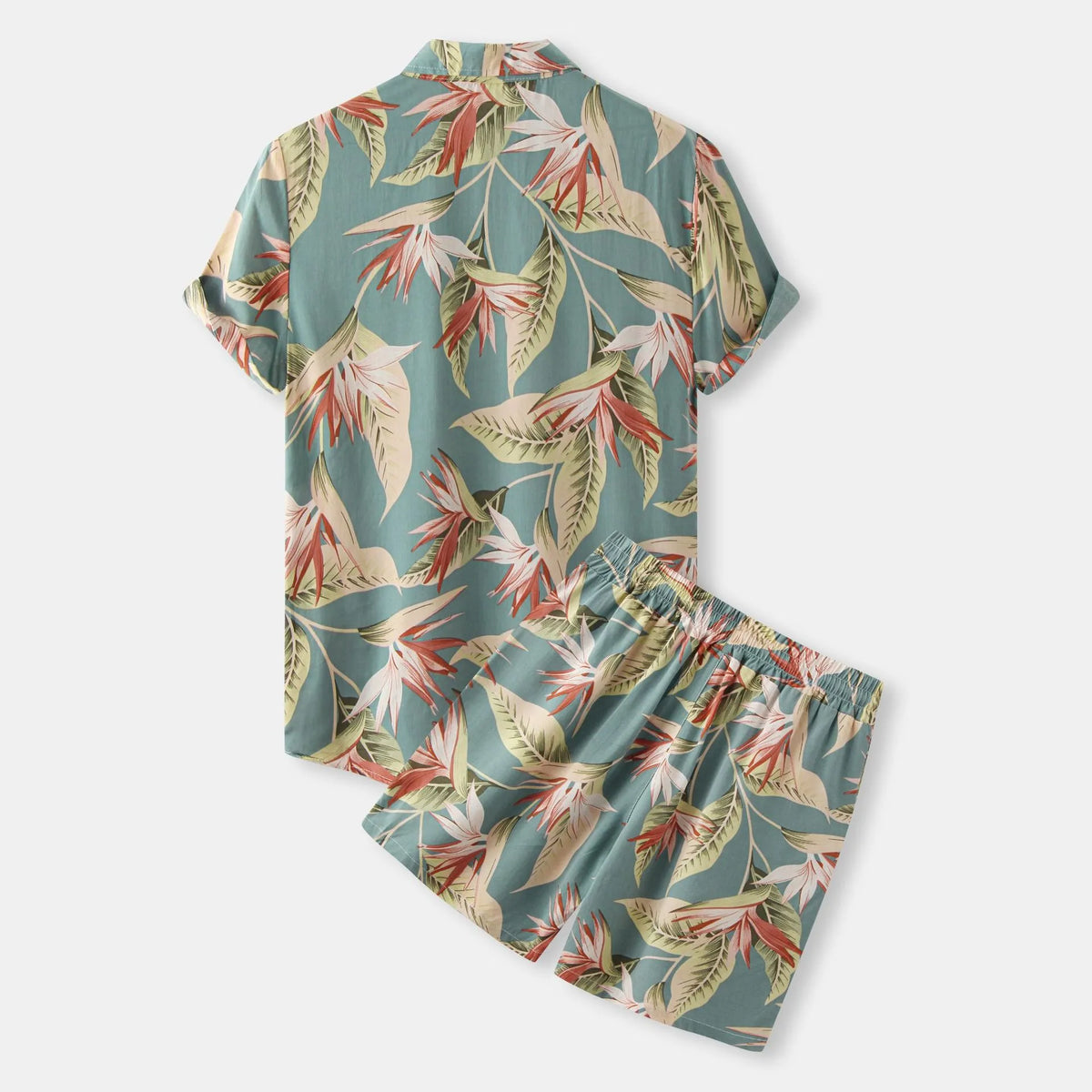 Men's Plus Size Printed Button Up Shirt and Shorts Set in Air Force Blue, view 2