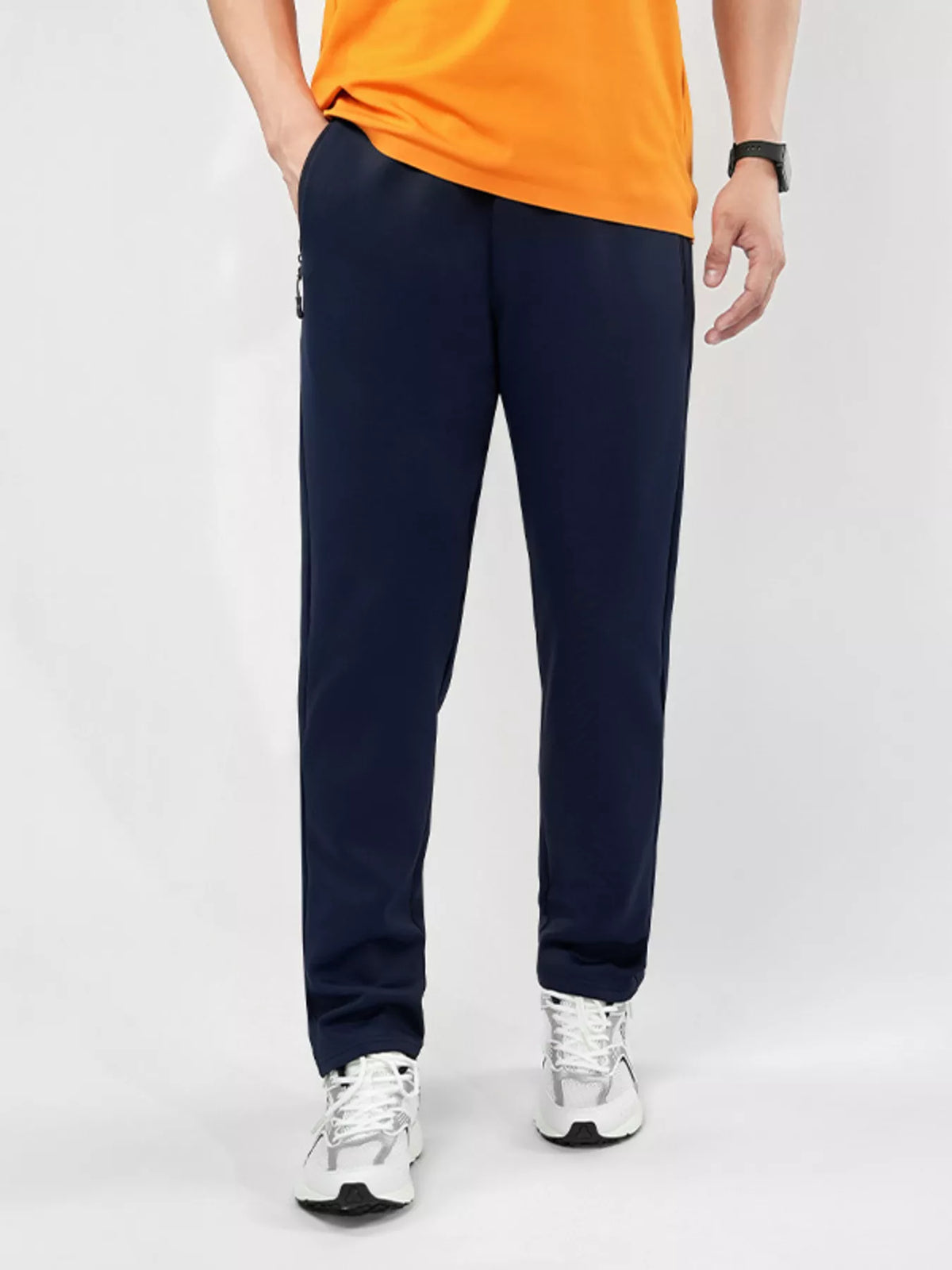 Men's Plus Size Stretch Elastic Waistband Pants with Side Zipper Pockets in Black