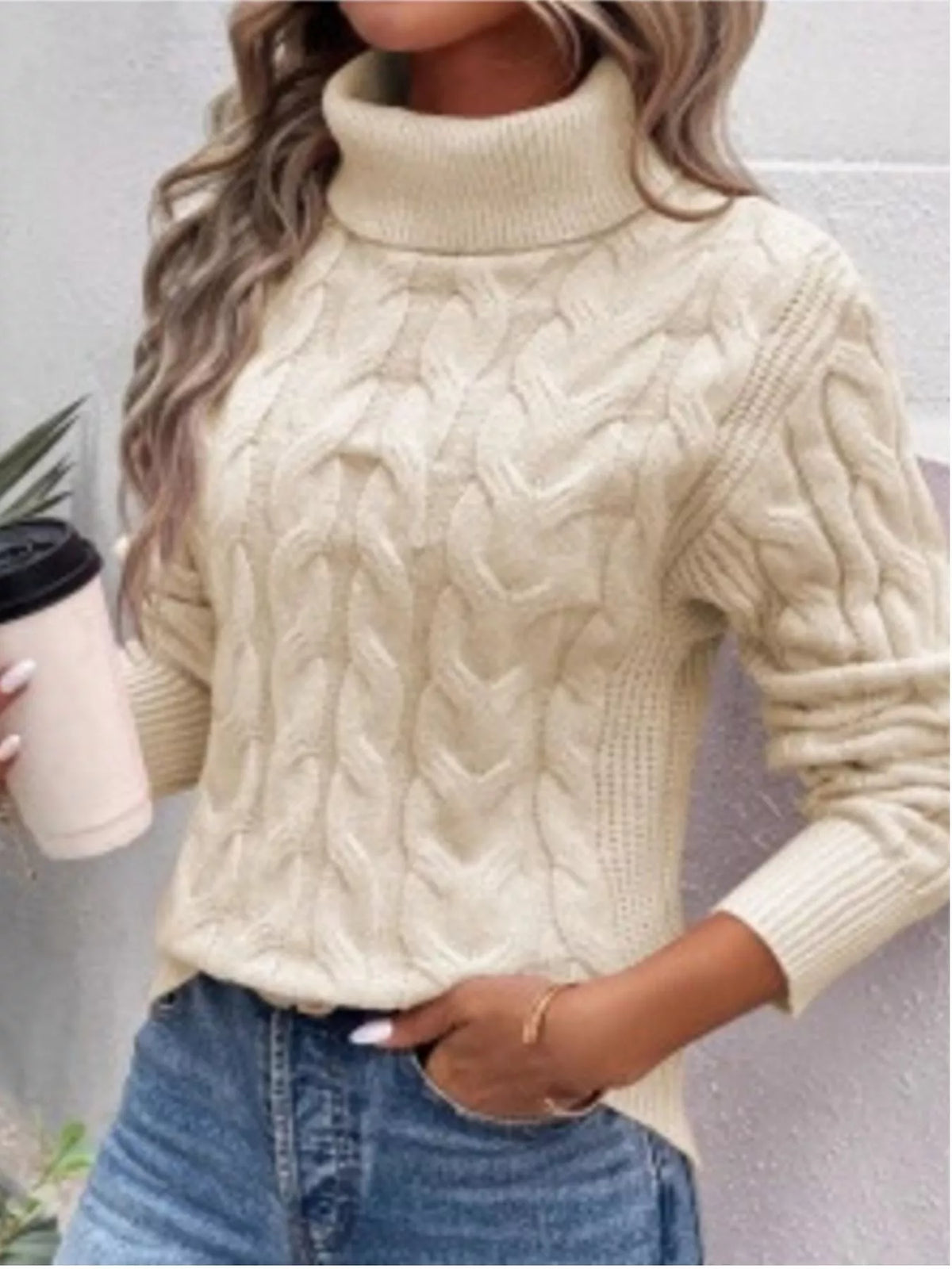 Cable-Knit Turtleneck Sweater