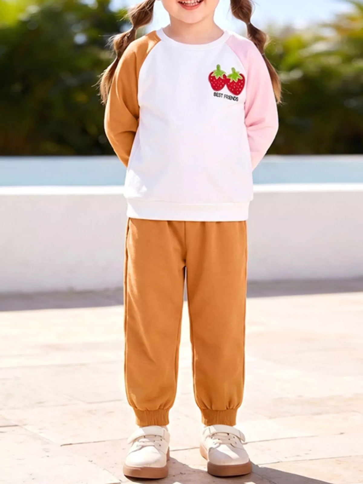 Children's Strawberry Raglan Sleeve Sweatshirt and Pants Set - Lilixa.store