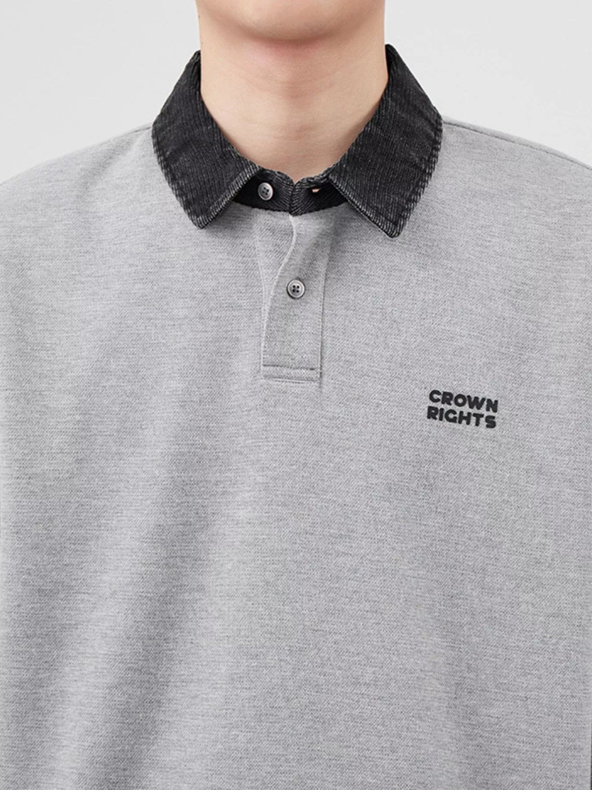 Men's Plus Size Collared Neck Long Sleeve Polo in Gray, view 7