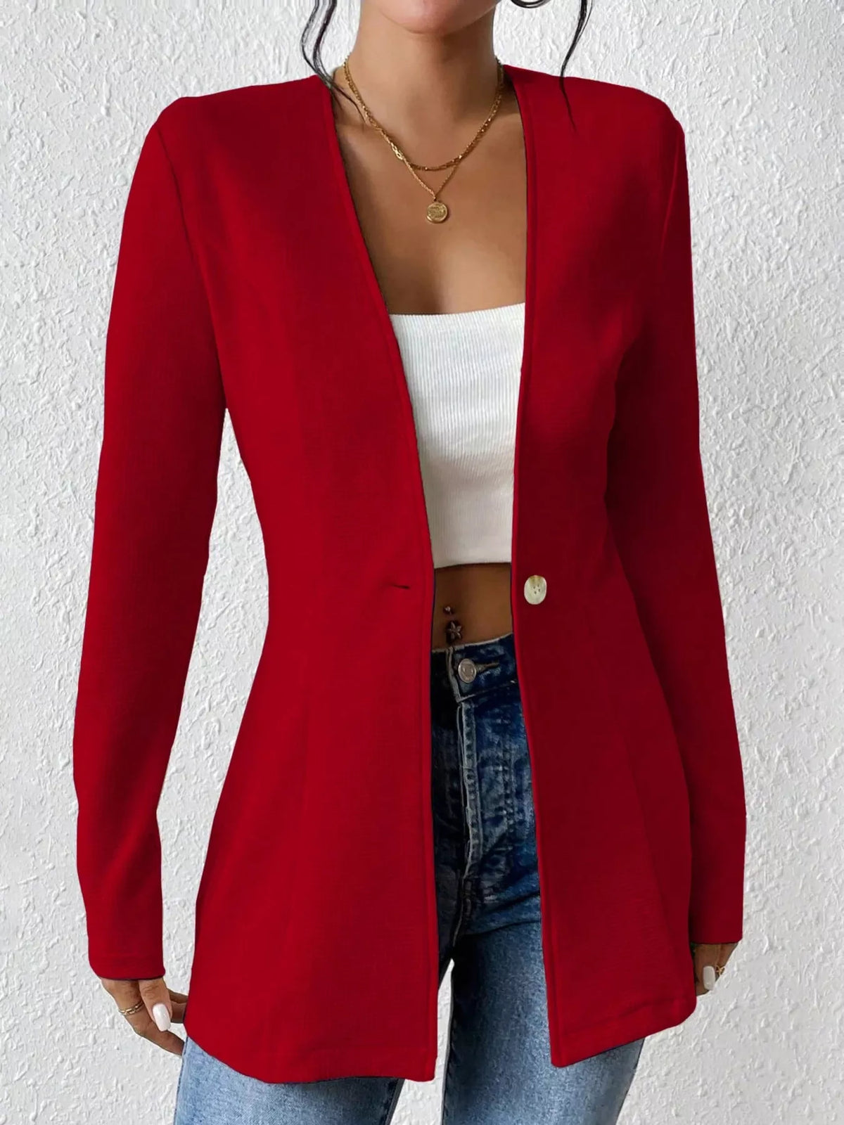 One Button Long Sleeve Blazer - Lilixa.store