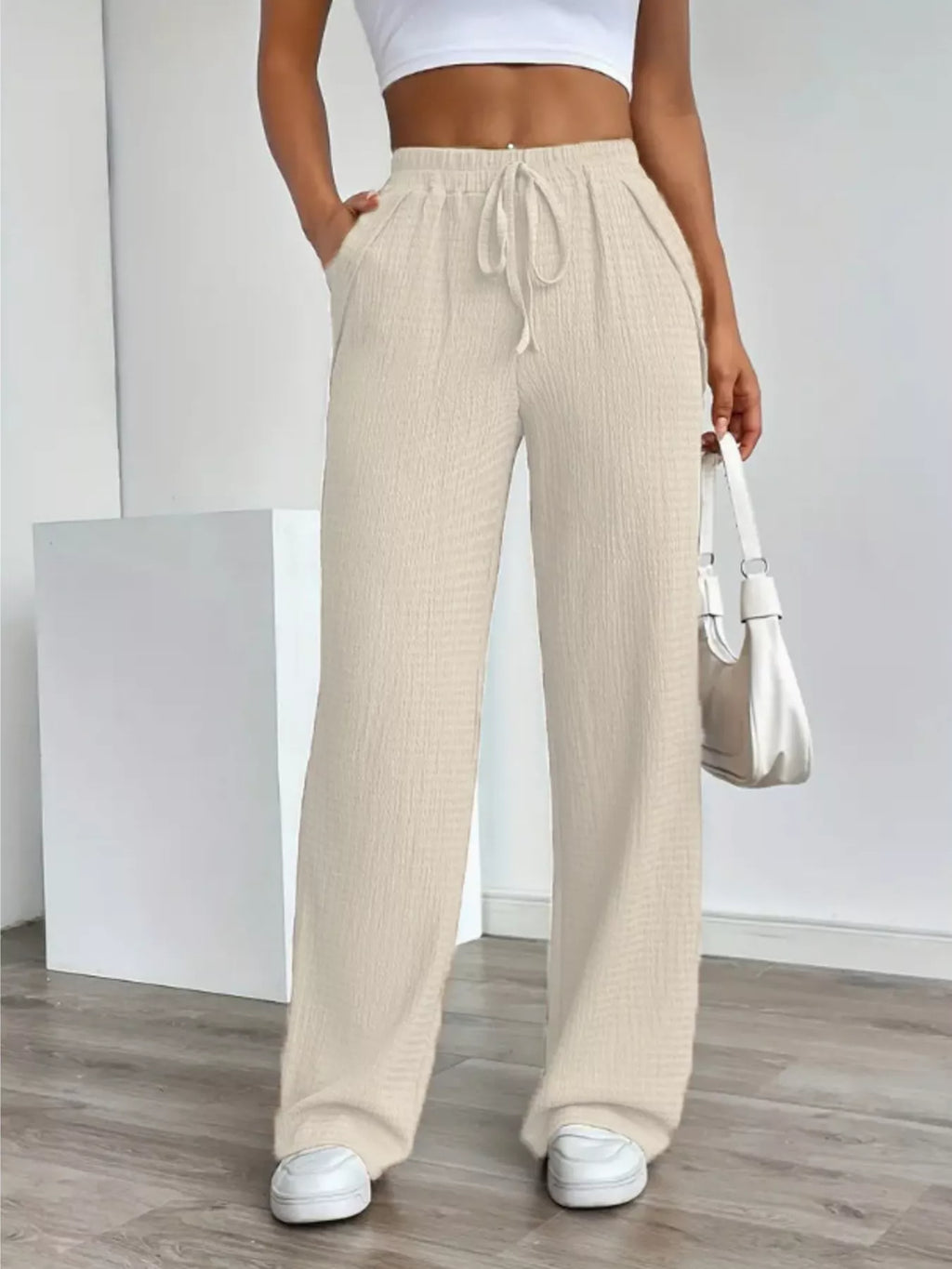 Texture Wide Leg Pants - Lilixa.store