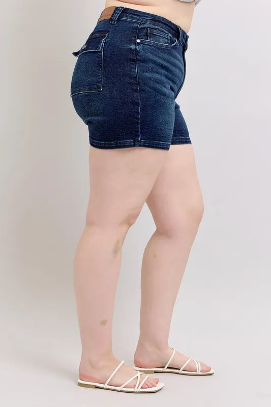 Judy Blue Full Size High Waist Back Flap Pocket Denim Shorts Plus Size - Lilixa.store