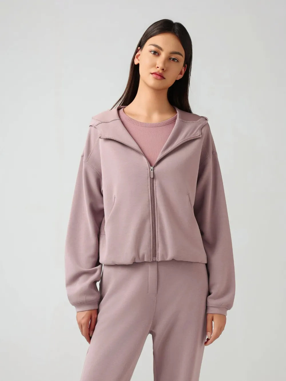 Millennia Zip Up Dropped Shouder Active Hooded - Lilixa.store