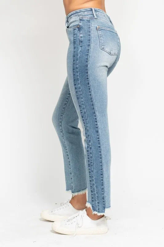 Judy Blue Full Size Vintage Wash Side Panel Detail with Fray Hem Slim Plus Size - Lilixa.store