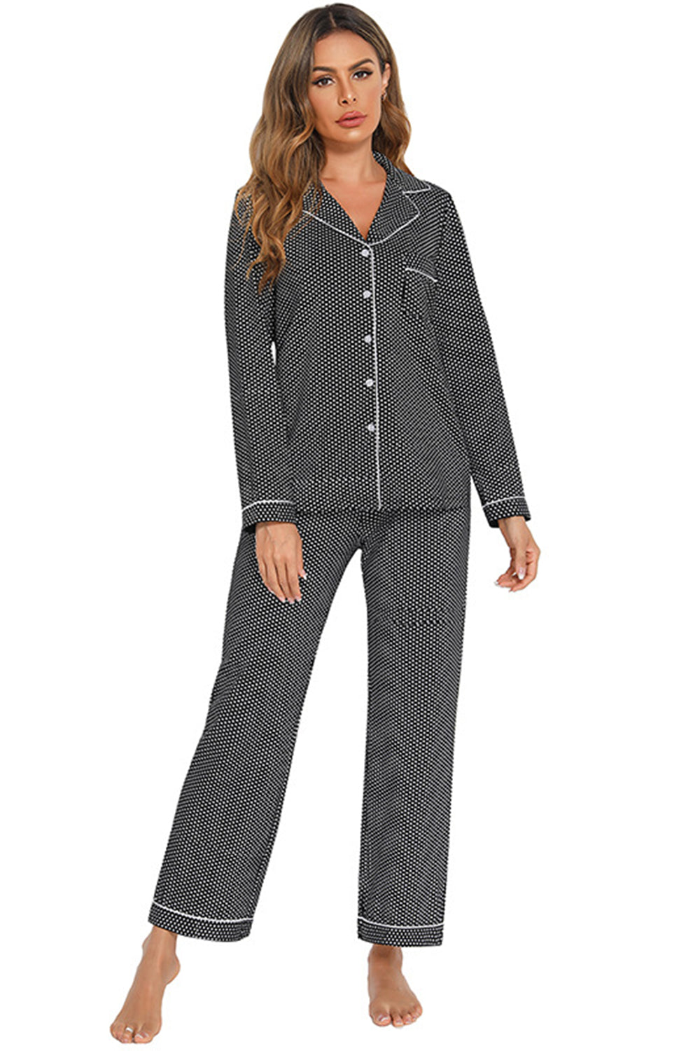 Collared Neck Loungewear Set with Pocket - Lilixa.store